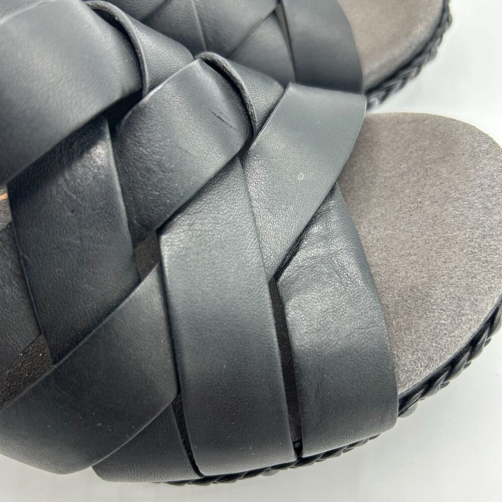Dansko Womens Black Leather Strappy Wedge Sandals Size 40 Braided Trim - Picture 11 of 12